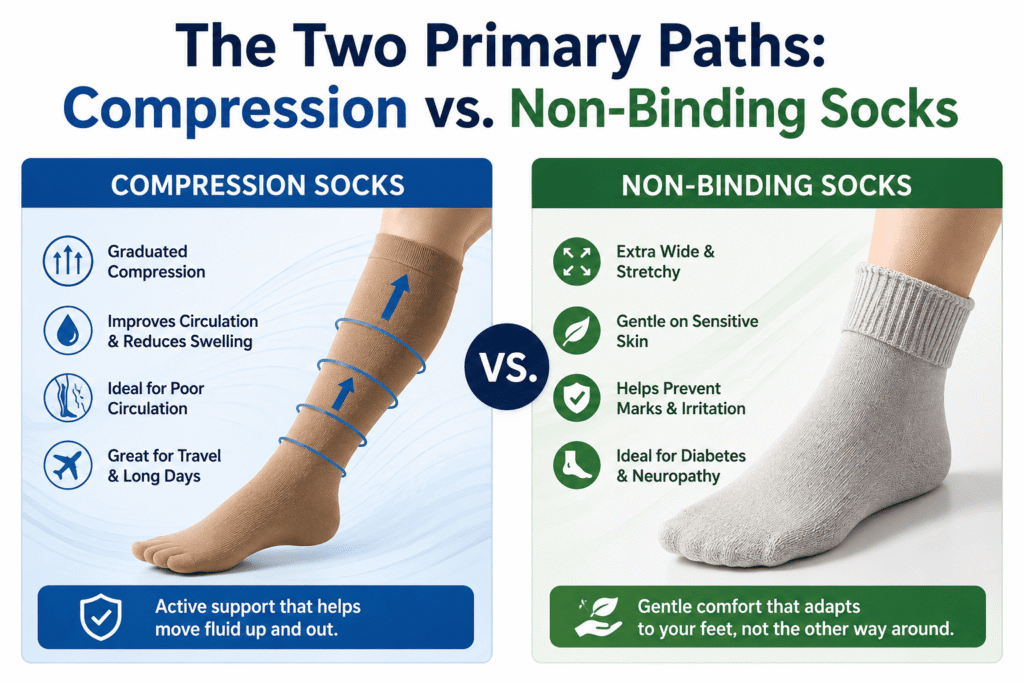 The Two Primary Paths Compression vs. Non-Binding Socks