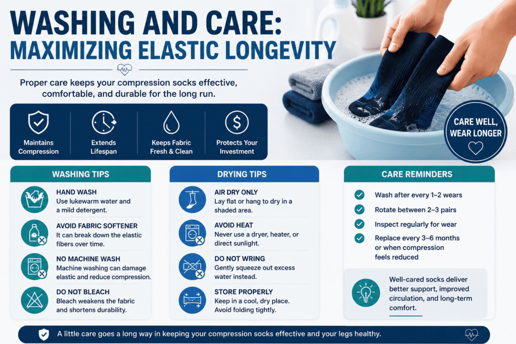 Washing and Care Maximizing Elastic Longevity