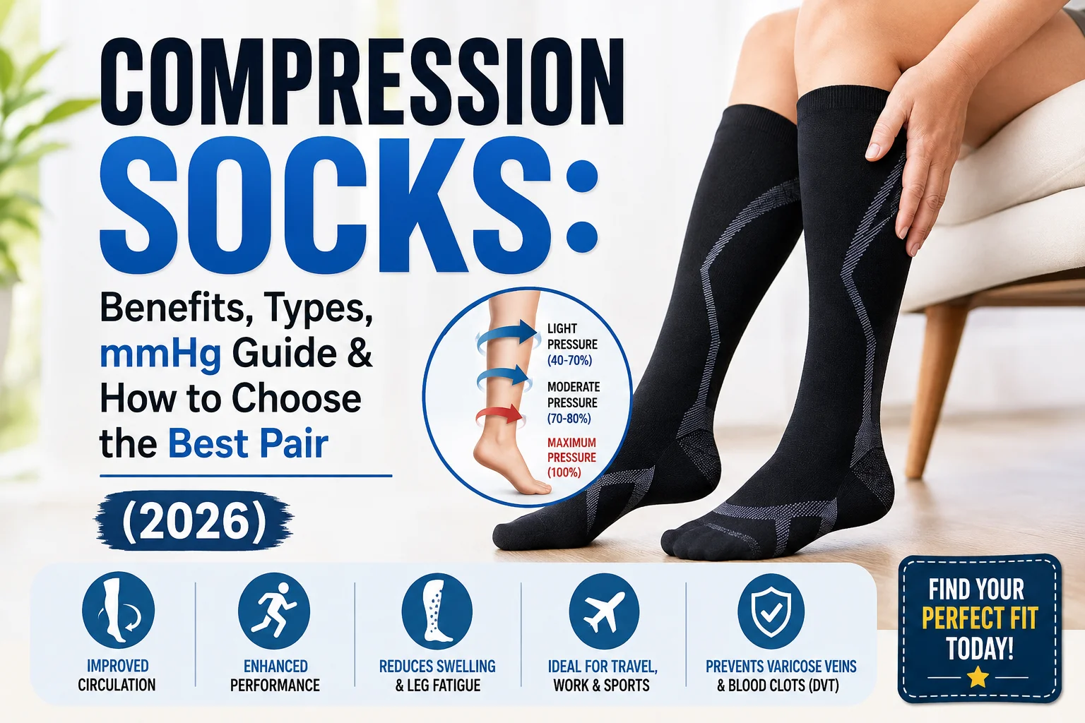 Compression Socks Benefits, Types, mmHg Guide & How to Choose the Best Pair (2026)
